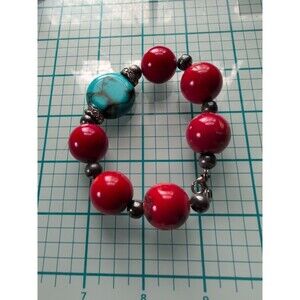 Artisan OOAK STERLING TURQUOISE CORAL CRYSTAL BRACELETS Set Of 2 Vtj